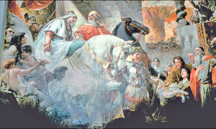 Gemälde „Einzug der Nibelungen“ im Großen Rathaussaal