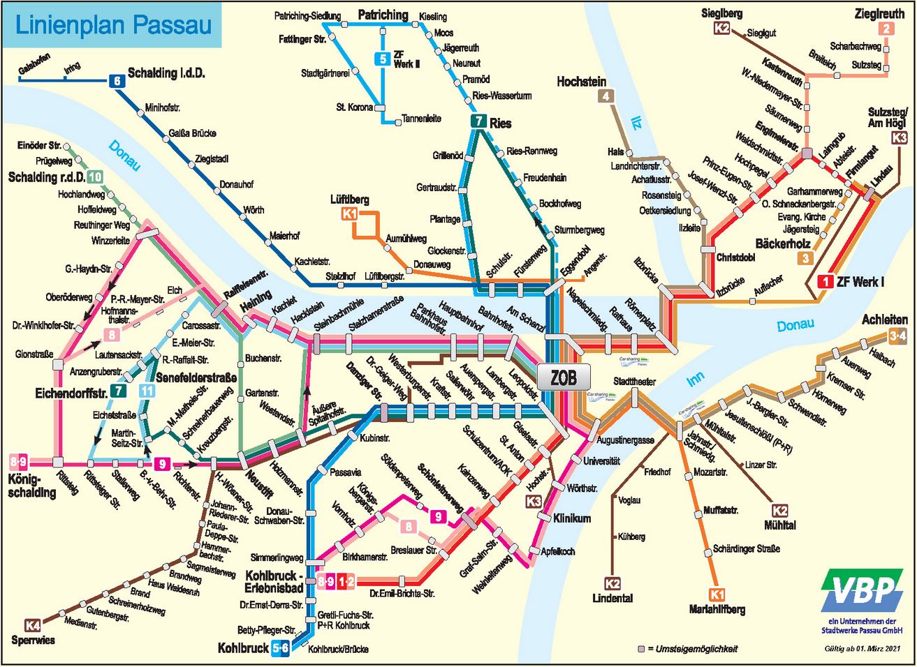 Linienplan Passau Stand Maerz 21