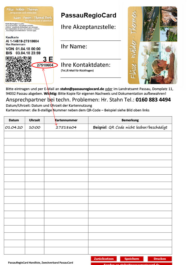 Handliste PassauRegioCard 2021