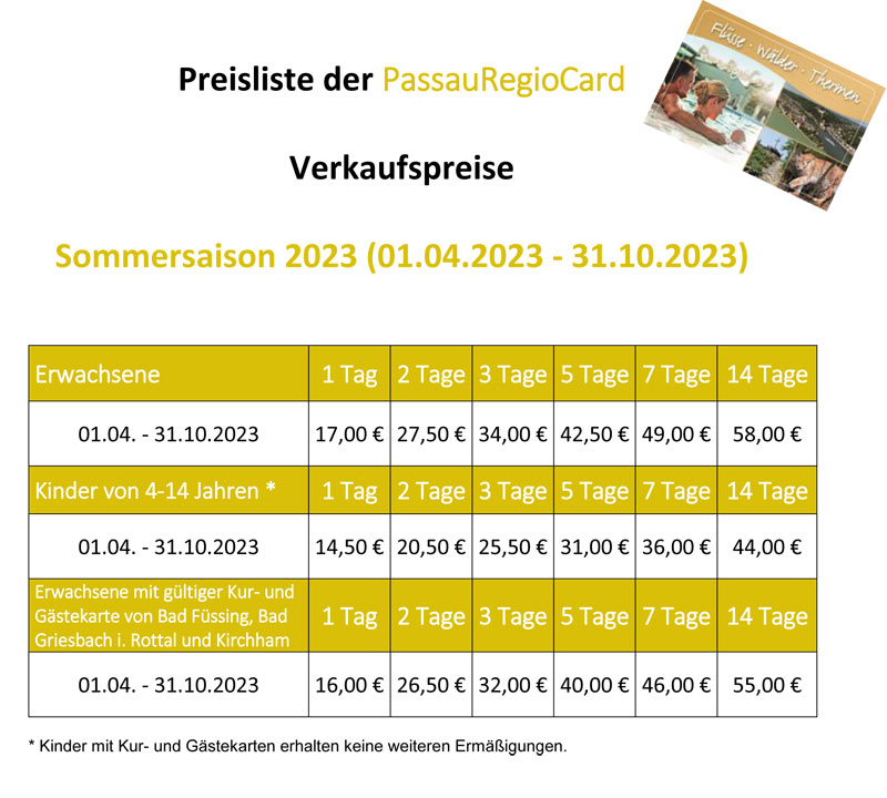 Preisliste PaReCa Sommersaison 0104 2023 